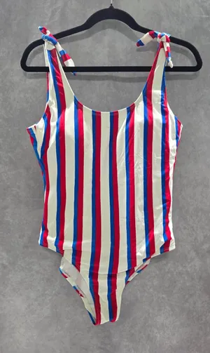 Stripe One Piece Swimsuit Beach Resort Vacation 90s No Boundaries Large thumbnail 1