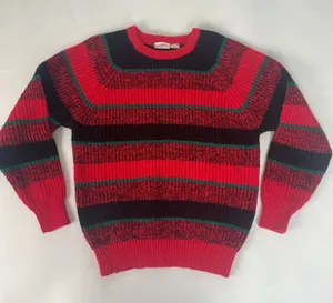Vintage Striped Sweater Pullover Red Black Green Retro Hong Kong Bright Colorful thumbnail 1