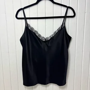 Lauren Ralph Lauren Black Silk Satin Lace Trim Camisole Top Size‎ 12 thumbnail 2