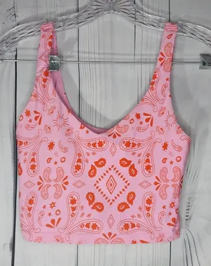 Offline By Aerie Real Me Longline Racerback Pink Paisley Athleisure Sports Bra thumbnail 1