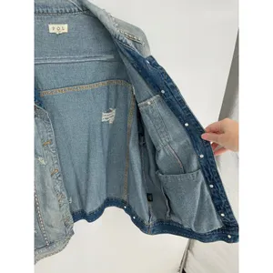 POL Denim Jean Jacket Womens S Blue Studded‎ Distressed Oversized thumbnail 8