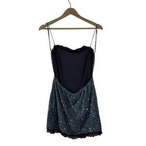 NWT Edikted Sylvester Sequin Mini Dress Silver Y2K Lace Trim Low Back Size M thumbnail 6