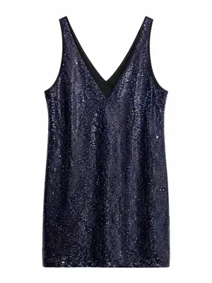 Amanda Uprichard Vita Mini Dress Women M Navy Blue Excellent Sequin V-Neck thumbnail 2