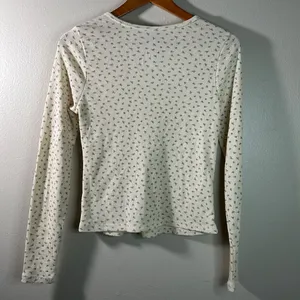 Coquette Dreamy Romantic Ribbed Cottage-core Cozy Cream Top w/ Tiny Roses Large thumbnail 7
