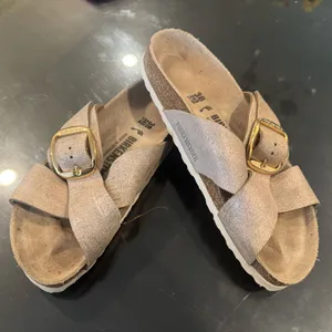 Birkenstock Tan Sandals with Gold Buckle thumbnail 1