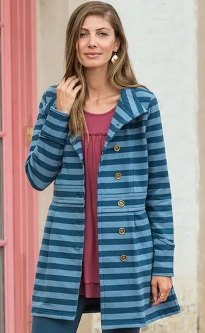 Matilda Jane Blue Striped Jacket Fall Breeze Gold-Tone Button Down Women's Sz M thumbnail 1