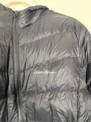 Eddie Bauer Hooded Chevron Down Parka Winter Coat Black XXL thumbnail 6