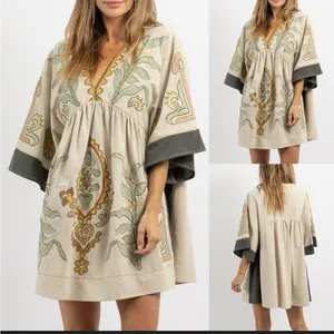 Dreamy Boho Embroidered Babydoll Dress | Cream + Sage | Size M thumbnail 2