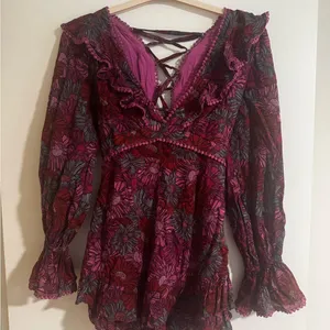 Olivaceous Floral Ruffle V-Neck Dress thumbnail 1