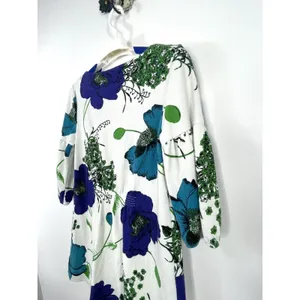 Anthropologie Deletta Haru Size Medium Floral Tunic Top Blue Green Puff Sleeve thumbnail 7