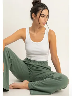 NEW Double Zero Gray Green 100% Cotton Wide Leg Flare Pants thumbnail 1