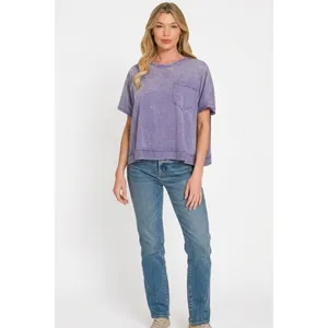 Zenana Acid Washed Round Neck Short Sleeve Oversized T-Shirt - Medium‎ thumbnail 3
