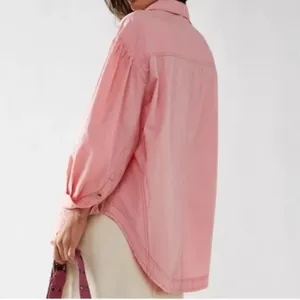 NWOT FREE PEOPLE Freya Poplin Tunic Button Down Blouse Pink thumbnail 5