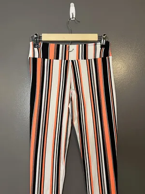 Rainbow Sandals Rainbow Pants Womens Small Black White Orange Stripe Leggings Made USA Pull On thumbnail 5