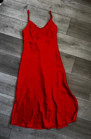 Japan Vibrant Red/Orange Satin Midi Slip Dress with Spaghetti Straps thumbnail 1