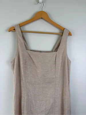 Old Navy Sleeveless Flax Linen-Blend Midi Dress Women's Size Large Tan/Beige thumbnail 3