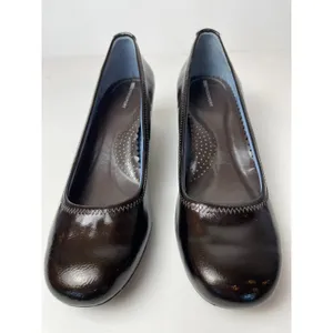 Rockport Shoes Women 9 Brown Leather Dynamic Suspension Wooden Heel Pumps Career thumbnail 4