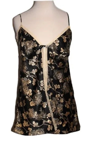 Victoria's Secret Babydoll Open Tie Front Cami Lingerie Top Black Gold Small Y2K thumbnail 1