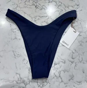 NWT Quince Deep Navy Italian High Leg Bikini Bottom Size Small thumbnail 1