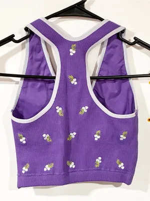 Free People Movement Floral Purple Bra Tank Top Ribbed Athletic Size Small thumbnail 1