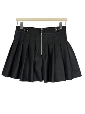 Current Mood Dolls Kill Faux Leather PLeated Mini Skirt in Black Size Small thumbnail 2