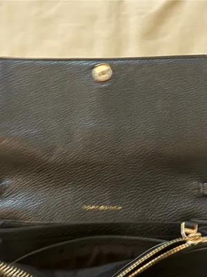 TORY BURCH | Black Georgia Pebbled Leather Fold over with gold chain detail thumbnail 7