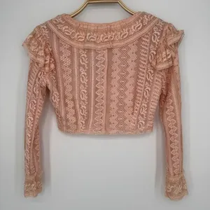 LoveShackFancy Macey Crop Top XS Rosewater Pink Lace Ruffle Long Sleeve Blouse‎ thumbnail 9