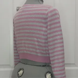 Free people gray pink striped crop off the shoulder sweater pullover size XS thumbnail 8