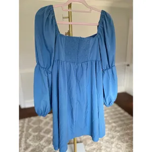 Exlura Square Neck Mini Dress Coquette Puff Sleeve Romantic Boho Babydoll Luxe L thumbnail 3