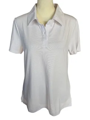 ZYIA Active women's polo shirt white short sleeve collared lightweight small thumbnail 1