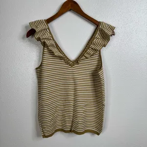 Madewell Belhaven Ruffle Sweater Tank Caramel Stripe Size‎ Large thumbnail 4