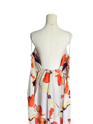 ASOS DESIGN - NWT Floral Plunge Tie Back Maxi Dress Cream Orange Sz 6 thumbnail 8