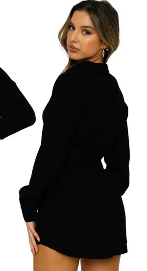 White Fox Feels Like A Holiday Shirt Dress Womens Small Black Micro Mini Pleated thumbnail 1