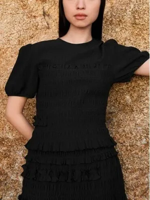 Uniqlo Cecilie Bahnsen Shirring Volume Sleeve T-Shirt NWT Black Small thumbnail 3