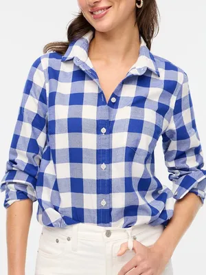 NWT J. Crew Size Medium Blue White Plaid 100% Cotton Flannel Button Up Shirt NEW thumbnail 4