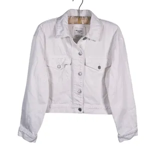 Abercrombie Womens Cropped Denim Trucker Jacket Size Medium White Utility Clean thumbnail 2