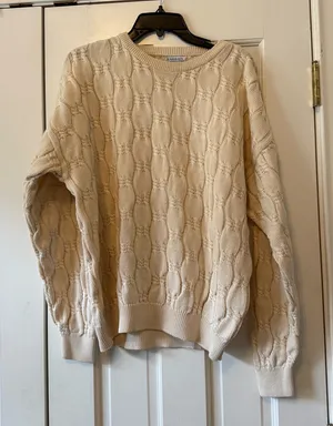 Vintage Andean Imports Cream Cable Knit Pima Cotton Sweater Size Large thumbnail 1