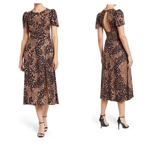 AFRM Jamie Print Open Back Short Sleeve Dress, Brown/Black Animal, Small, NWT‎ thumbnail 2
