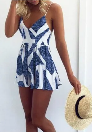 ANGASHION Navy Blue and White Graphic Print Romper Sz S thumbnail 1