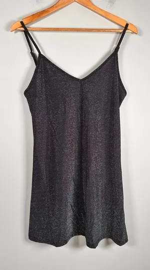 Brandy Melville Mini Dress Women One Size Black Sparkly Metallic Spaghetti Strap thumbnail 1