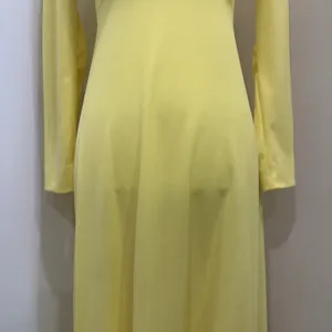 Vintage 1970s Victorian Edwardian Revival Yellow Lace Neck Maxi Dress Costume XS thumbnail 6