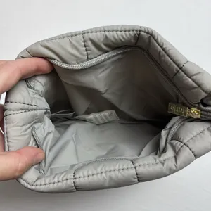 New Tarte Puffy Makeup Bag Slate Gray Quilted Cosmetic Bag 9x7 Travel Zip thumbnail 4