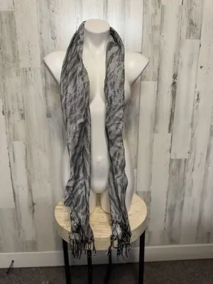 Zebra Print Metallic Fringe Scarf Silver Grey Shimmer Animal Print One Size thumbnail 3