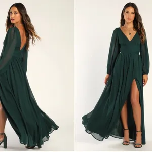 LULU's Sexy Elegant Long Sleeve Romantic Flowy Bridesmaid Wedding Formal Gown thumbnail 4