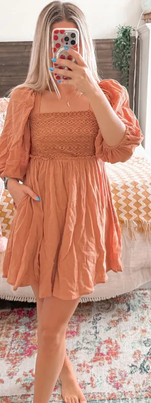 Listicle Brown Balloon Sleeve Mini Dress thumbnail 1