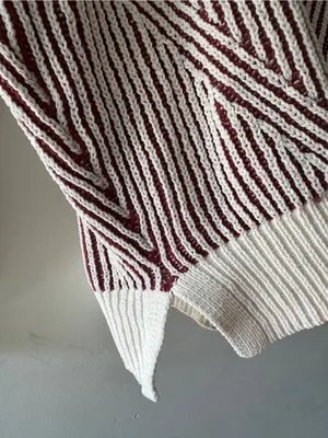 Aerie Red and Cream Beyond Chenille Chunky Knit V Neck Sweater‎ thumbnail 5
