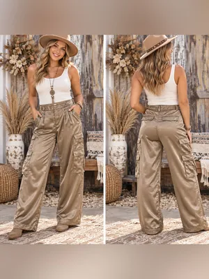 Target Satin Cargo Wide-Leg Pants in Taupe thumbnail 2