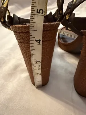 Lauren Ralph Lauren Brown Woven Leather Ankle-Strap Heels thumbnail 3