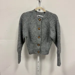 Zara Gray Marl Alpaca Wool Blend Chunky Knit Cropped Cardigan 9598/151 thumbnail 2