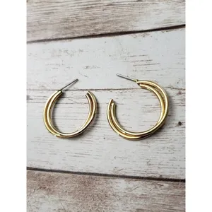 Vintage Earrings For Pierced Ears Gold Tone Double Hoop thumbnail 2